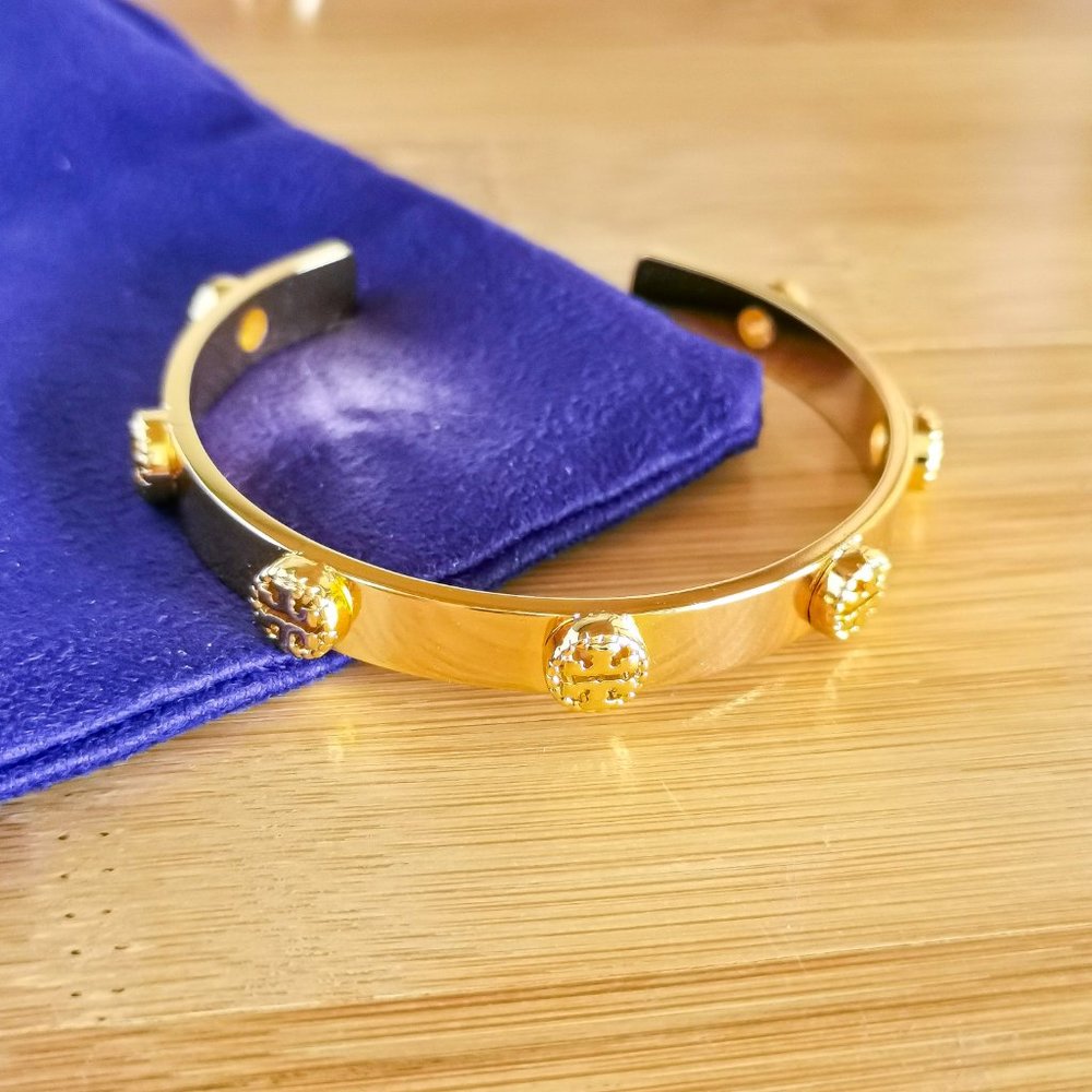 Tory Burch Milgrain Logo Cuff Bracelet Gold
